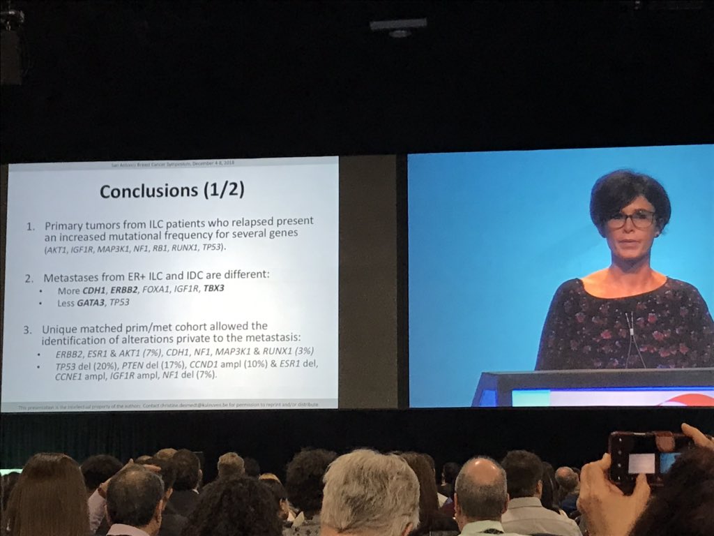 #SABCS18 genomic and immune characterization of lobular breast cancer presented by Dr. Desmedt underscores the fact that lobular breast cancer is different from ductal both clinically and in the mutations that occur.  Need to think about optimal treatment strategies! #bcsm