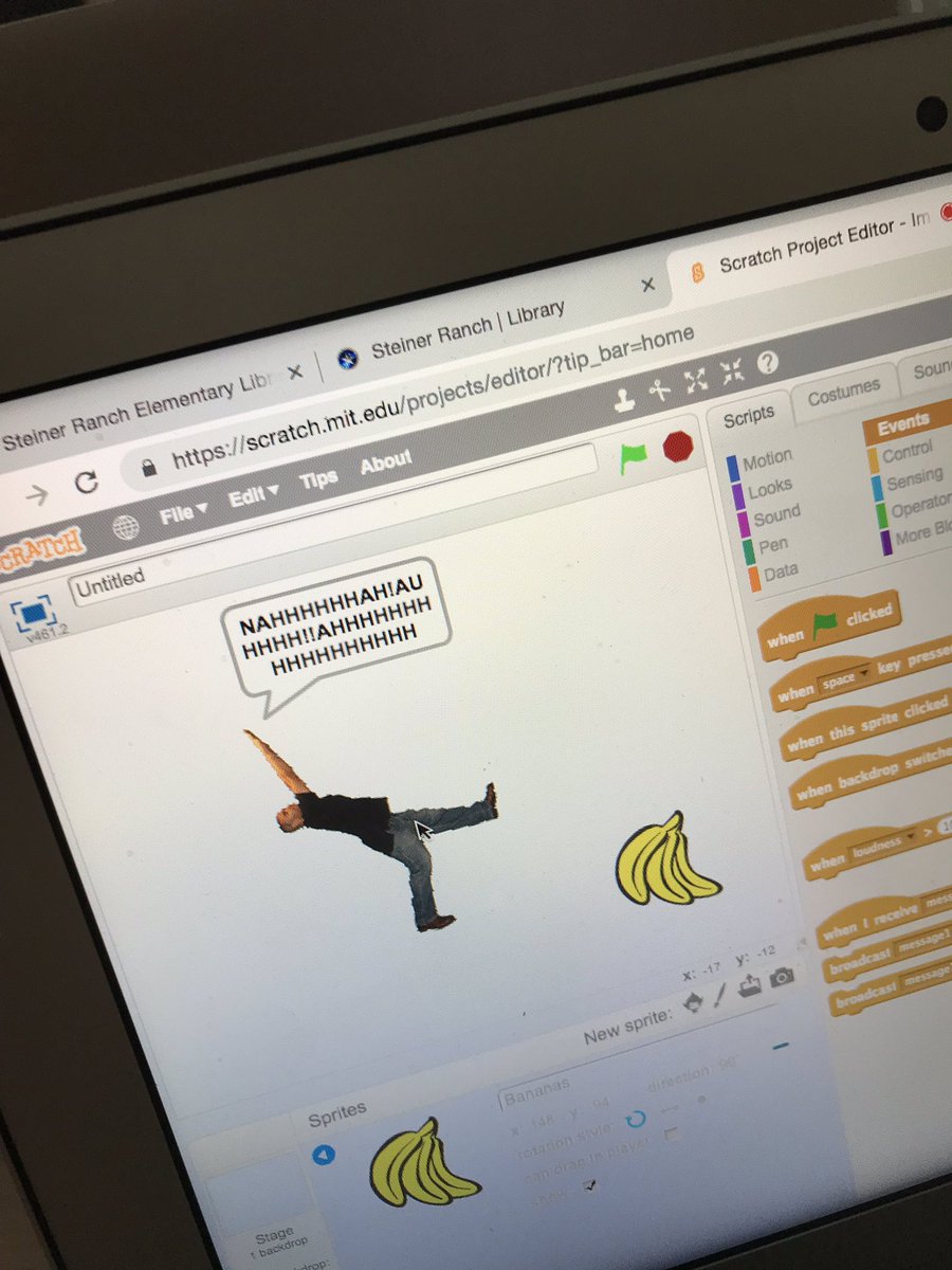Stallionlib's tweet image. Yes, you can really slip on a banana 🍌 peel! 4th graders @SREStallions rock at Scratch during #hourofcode 🕟  #leanderisdlib #LISDCodes