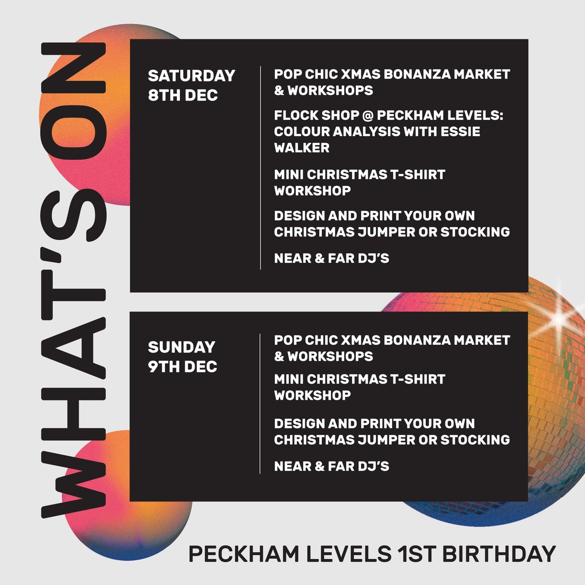 Peckham Levels (@peckhamlevels) on Twitter photo Another jam packed weekend ahead as we celebrate our 1ST BIRTHDAY with a banging weekender! We've got workshops from <a href="/flocklondon_/">Flock</a>, the Pop Chic Xmas Bonanza from <a href="/wastedchic/">Wasted Chic Fashion Agency</a> + <a href="/wearepoptarts/">POP TART BOUTIQUE</a> AND LOADS MORE! Come and celebrate our birthday with us! #peckhamlevels #peckham Another jam packed weekend ahead as we celebrate our 1ST BIRTHDAY with a banging weekender! We've got workshops from <a href="/flocklondon_/">Flock</a>, the Pop Chic Xmas Bonanza from <a href="/wastedchic/">Wasted Chic Fashion Agency</a> + <a href="/wearepoptarts/">POP TART BOUTIQUE</a> AND LOADS MORE! Come and celebrate our birthday with us! #peckhamlevels #peckham