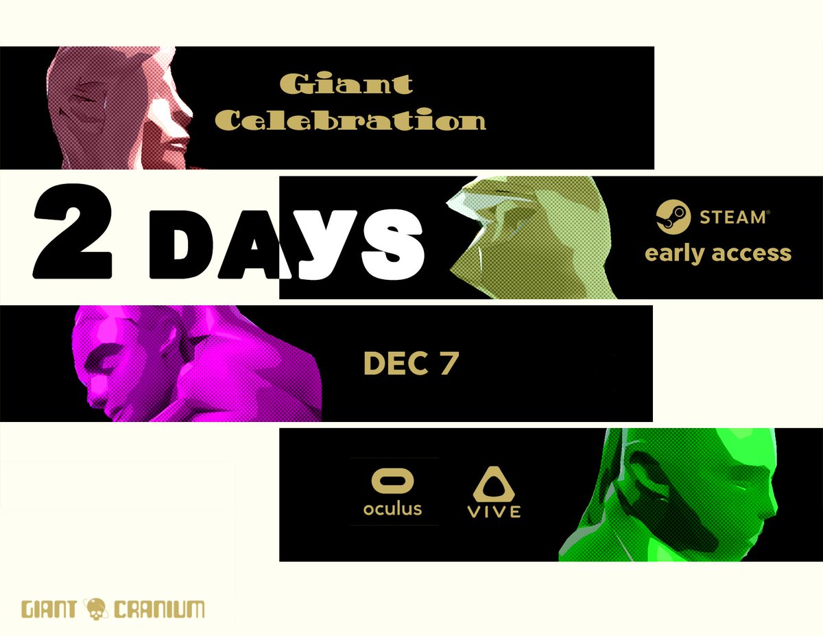 2 days until Steam Early Access! Don't forget to share our latest video with #GiantCelebrationGiveaway for a chance at a free copy of Giant Celebration! Winners will be chosen Thursday!
 store.steampowered.com/app/982120/Gia…