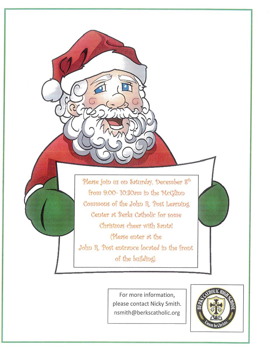 BerksCatholic's tweet photo. Join us for some Christmas treats with Santa this Saturday. https://t.co/9Blrp0JqBd