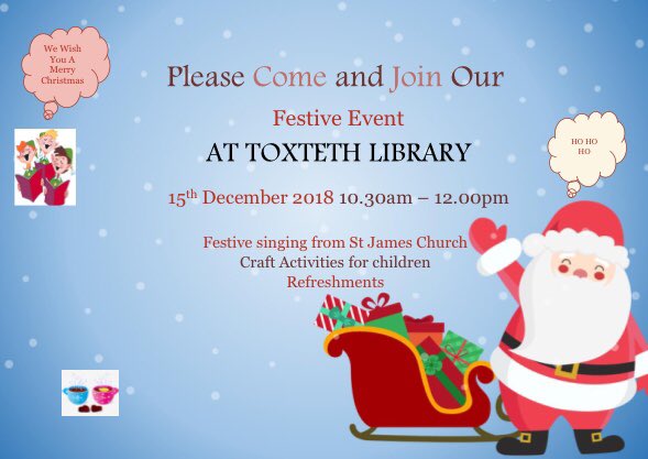 L8abetterplace's tweet image. Family fun for all (10.30am) on Sat 15th Dec at #ToxtethLibrary Enjoy music and craft activities to welcome in winter āļø @Liverpoollib @LivCathedral A peaceful morning to share time with our families (special thanks to #StJamesInTheCity church for their timely help and support)