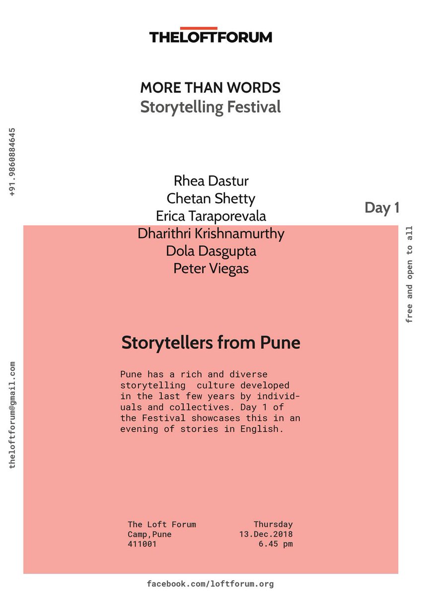 theLoftForum's tweet photo. #132 | More than Words \ Storytelling Festival | Day 1: Storytellers from Pune | Thursday, 13th December, 2018. 6.45 pm https://t.co/FcGaW0p4P7