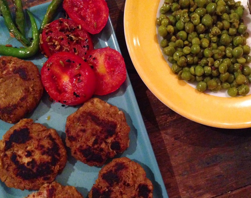 Yam tikkis or patties and spicy peas ..