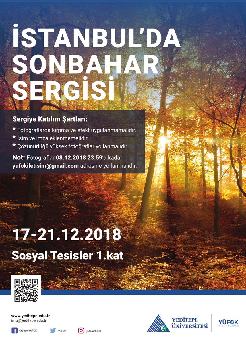 17 Aralık 21 Aralık arası İstanbul'da Sonbahar sergimiz var⚠.. Kartın doluyor mu? Fotoğrafların birikti mi? Neler çektiğini insanlarla paylaşmak mı istiyorsun o zaman yolla sergileyelim 🙃 (Not: En geç 8 aralık gecesi fotoğraflarınızı yollamanız gerekiyor☺)