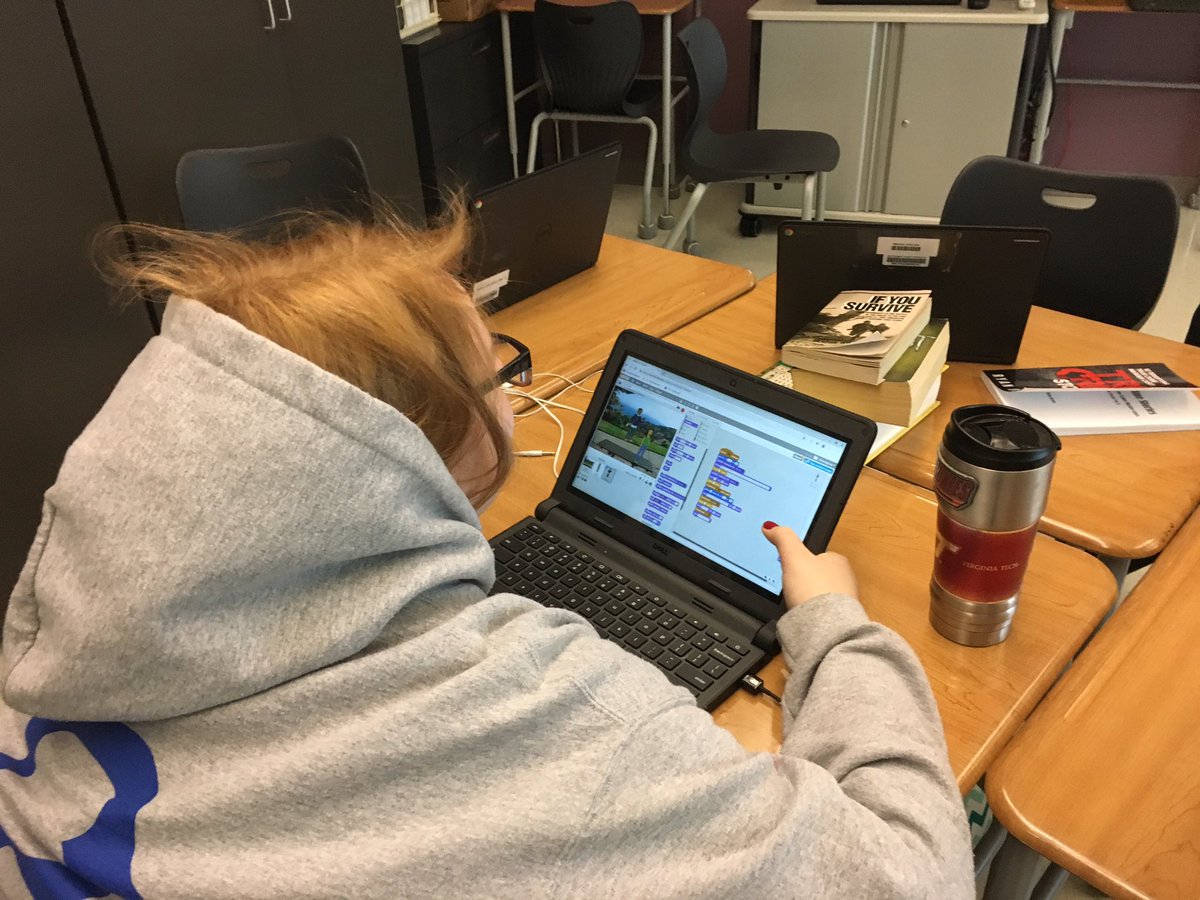DougWickham's tweet photo. Had a #techsauce day with @LisaNewmanBHS classes using @scratch to create stories using coding for @hourofcode @BburgHSBruins #techgagement #WeTechAtBHS @MCPSTechnology https://t.co/8chLt8kQOn
