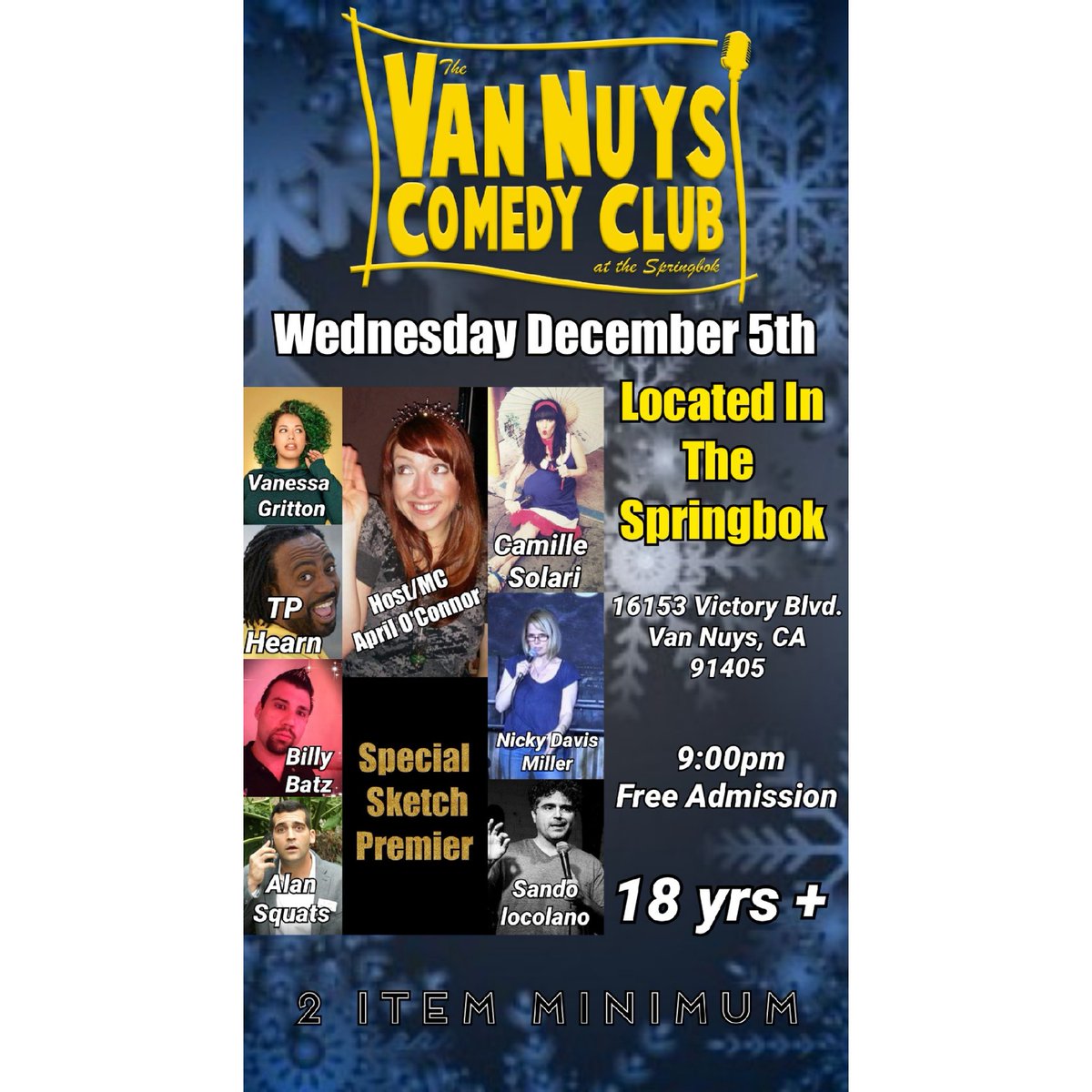 theBillyBatz's tweet photo. Tonight we have fun and play hard at the Van Nuys Comedy Club in the Springbok 9pm free admission with a 2 item minimum. 16153 Victory Blvd.
#freeadmission #repost #vannuys #lakebalboa #vannuyscomedyclub #thespringbok #springbokla #Billybatz https://t.co/iVDxRUIVPc