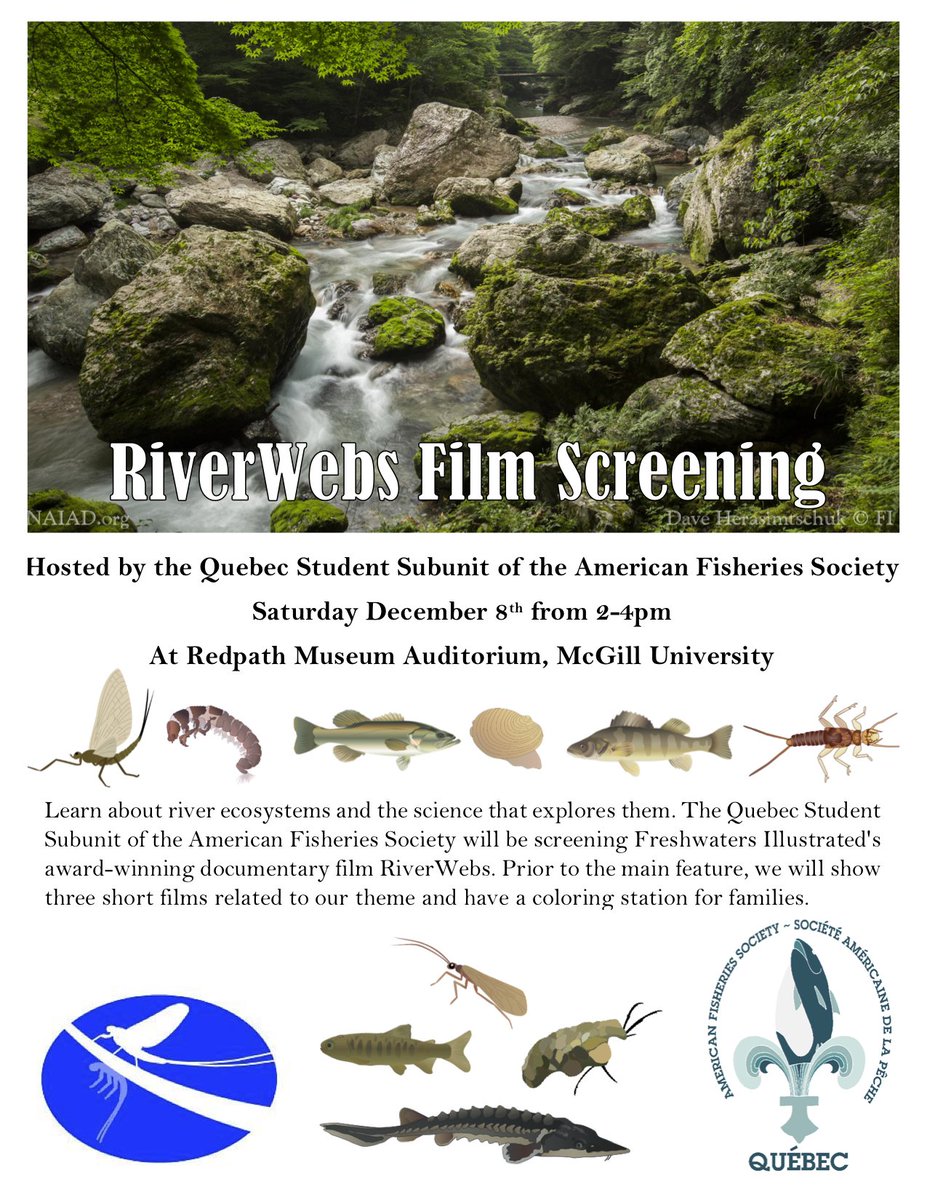AFSquebec's tweet photo. Our screening of the award-winning RiverWebs by @bluemayfly is happening this Saturday from 2-4PM @RedpathMuseum! Come learn about river systems and the science that explores them! https://t.co/80NRY7riDz
