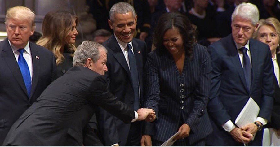 SarahCrossmanSu's tweet photo. Have this forethought of humor, grace, friendship & love before you face an arduous task. Intentionally bringing others joy profoundly prepares you for hard tasks ahead. #GeorgeHWBushFuneral #GeorgeWBush #W #41 #43 #friendship #love #BeyondParties #serve #LoneOneAnother #Leaders https://t.co/CCTaUzp8WK