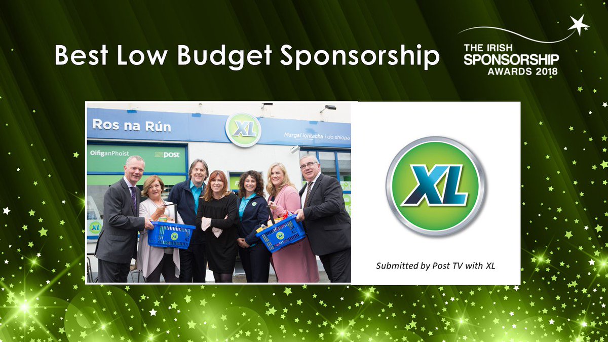 SponsAwards's tweet photo. Well done to XL on winning Best Low Budget Sponsorship for @TG4TV's @RosnaRun submitted by Post TV with XL! #SponsAwards https://t.co/gQRpNmCY91