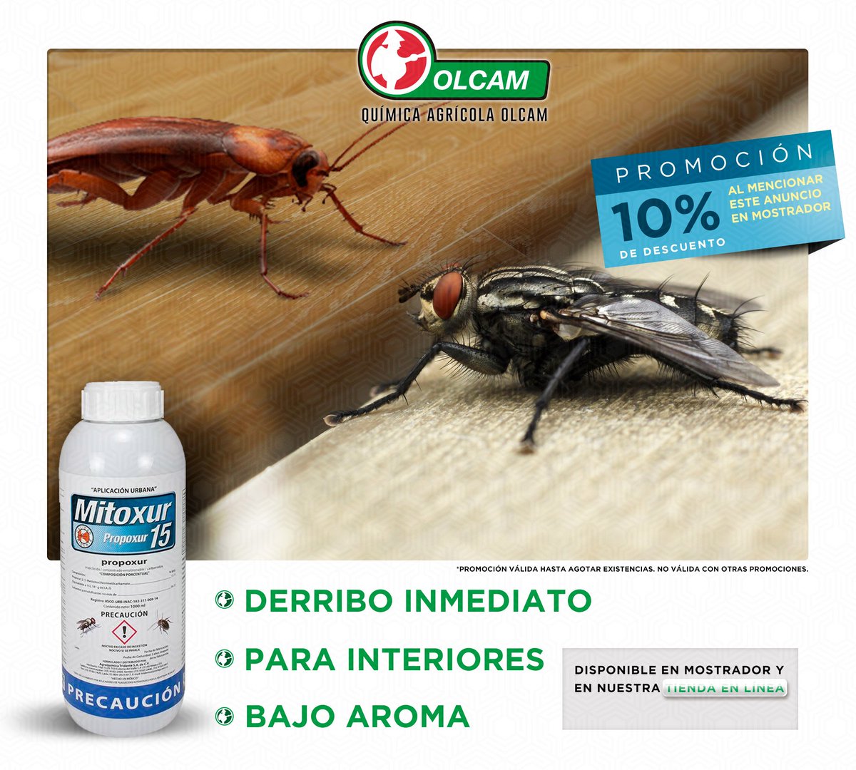 OlcamMX's tweet photo. #MITOXUR 15 Insecticida carbamato a base de propoxur en concentrado emulsionable rompe ciclos y de gran efecto de derribo para moscas, hormigas, pulgas, arañas, cucarachas, mosquitos y pescaditos de plata.
#QuimicaAgricolaOlcam #Acapulco #Olcam #FelizMiércoles https://t.co/cUaj3mVFFE