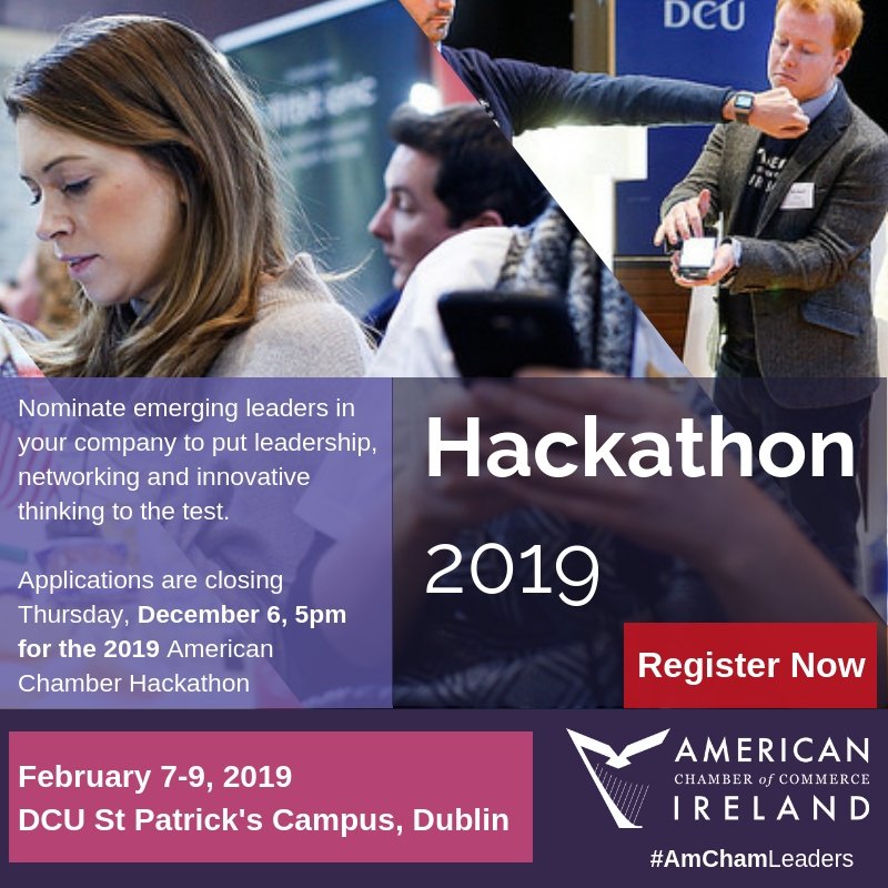 AmericanChamber's tweet photo. Nominate emerging leaders in your company to put leadership, networking &amp; innovative thinking to the test. Applications are closing Thursday, December 6  at 5pm for the 2019 @AmericanChamber Hackathon #AmChamLeaders https://t.co/ThydRaeFwa