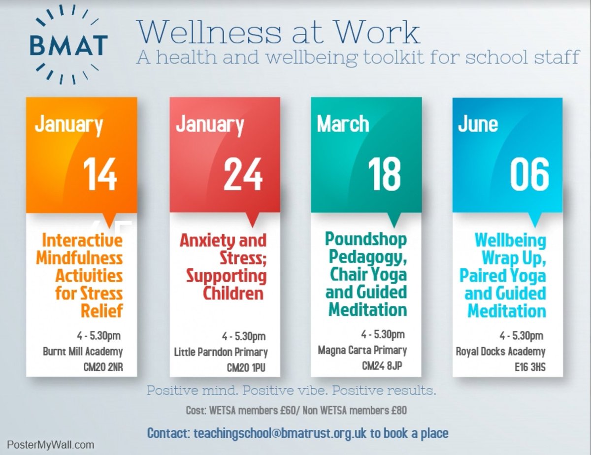 A series of four sessions to give teachers some strategies for improving their wellbeing <a href="/BMATTeach/">Teaching School</a> - take part!
