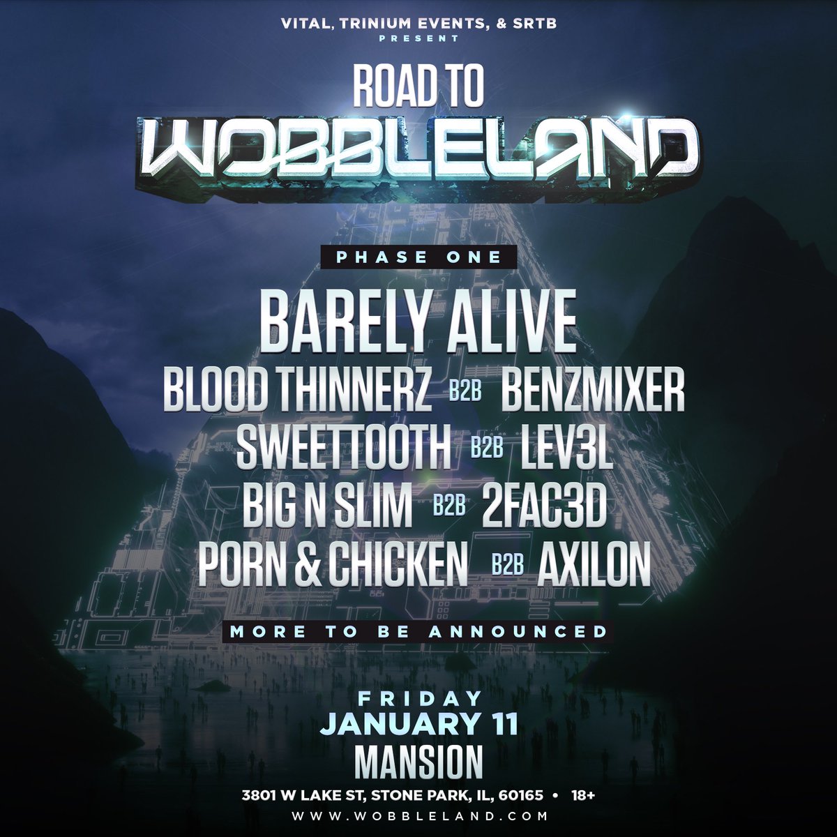 TriniumEvents's tweet photo. Just announced Road to Wobbleland: Chicago on Friday January 11th at Mansion Nightclub (18+)

RT to enter to win a free ticket! 
Must follow @TriniumEvents 

Tickets: https://t.co/ka26mGtiX5 https://t.co/MIe1Ubp1j5