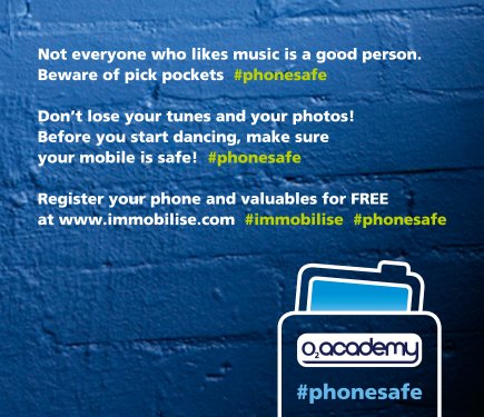 O2AcademyBrix's tweet image. Don't let a lost phone ruin your night - Think about whether you really need to bring it and if you do keep it somewhere safe! #phonesafe