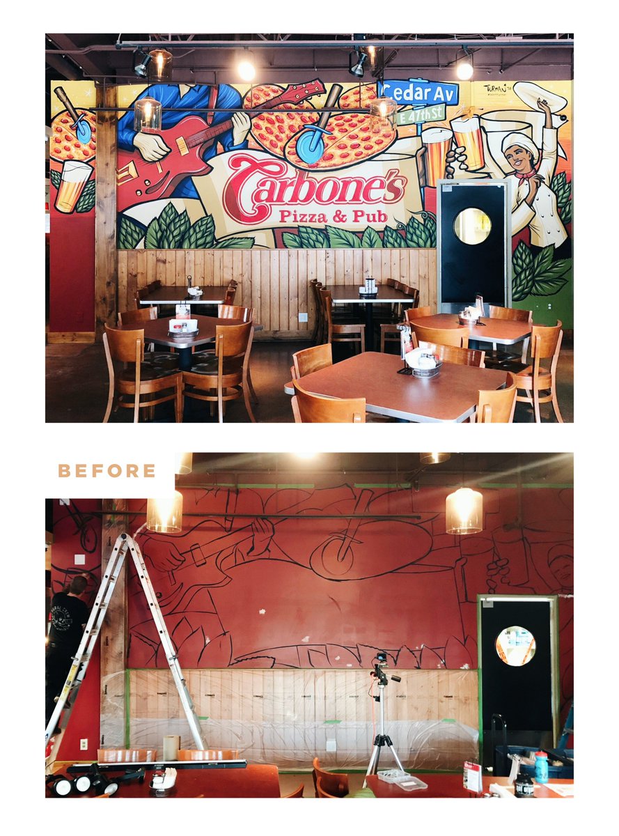 sussnerdesignco's tweet image. @AdamTurman is illustrating kickass murals for our Carbone’s client. We love it when a plan comes together. Go check it out at 4705 Cedar Ave S. (P.S. our fav app is the pizza fries).
–
@CarbonesPizza 
sussner.com/latest
#branding #environmentalsignage #adamturman