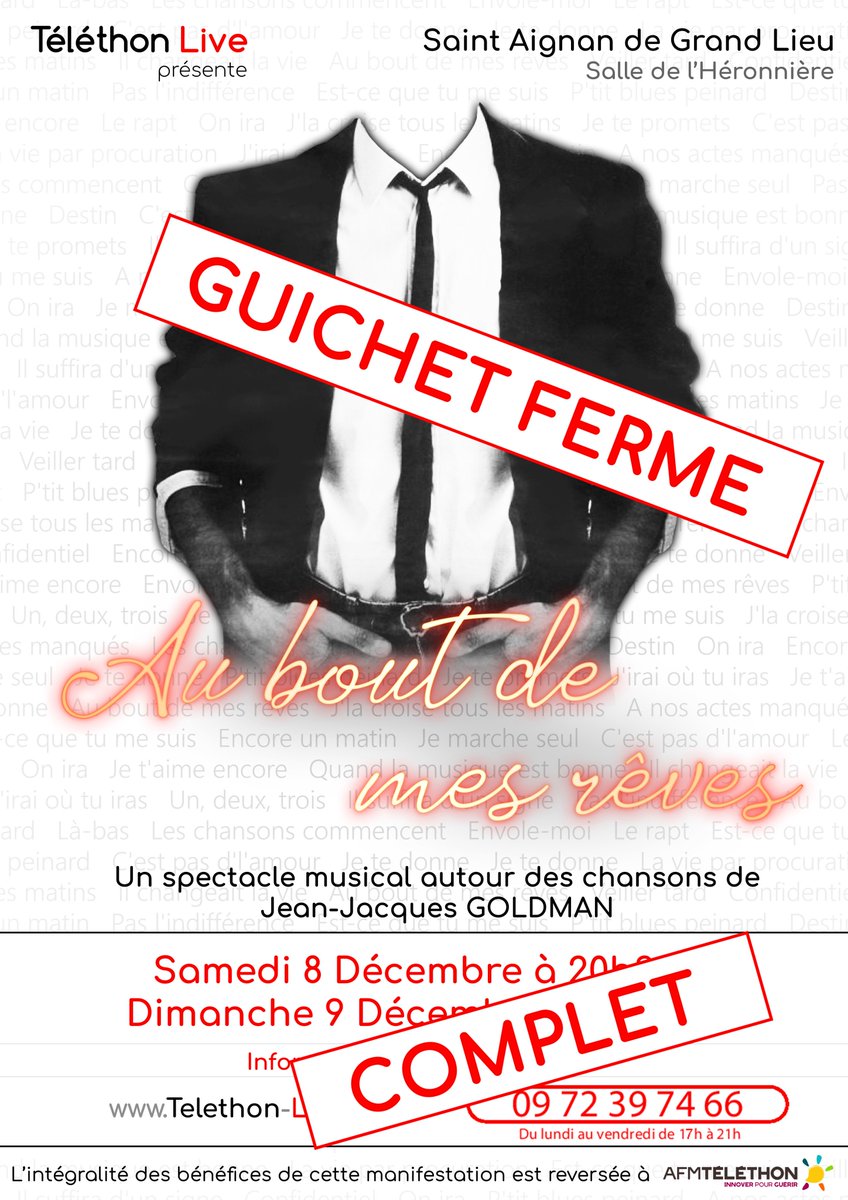 TelethonLive's tweet photo. C'est officiel ce soir : nous jouerons à guichet fermé ce week-end ! Merci à tous pour cet engouement ! La ligne de réservation est donc fermée.

Il ne nous reste plus qu'à être à la hauteur ! 

#Téléthon2018 #AuBoutDeMesReves @Telethon_France https://t.co/OsOyJmZDXX