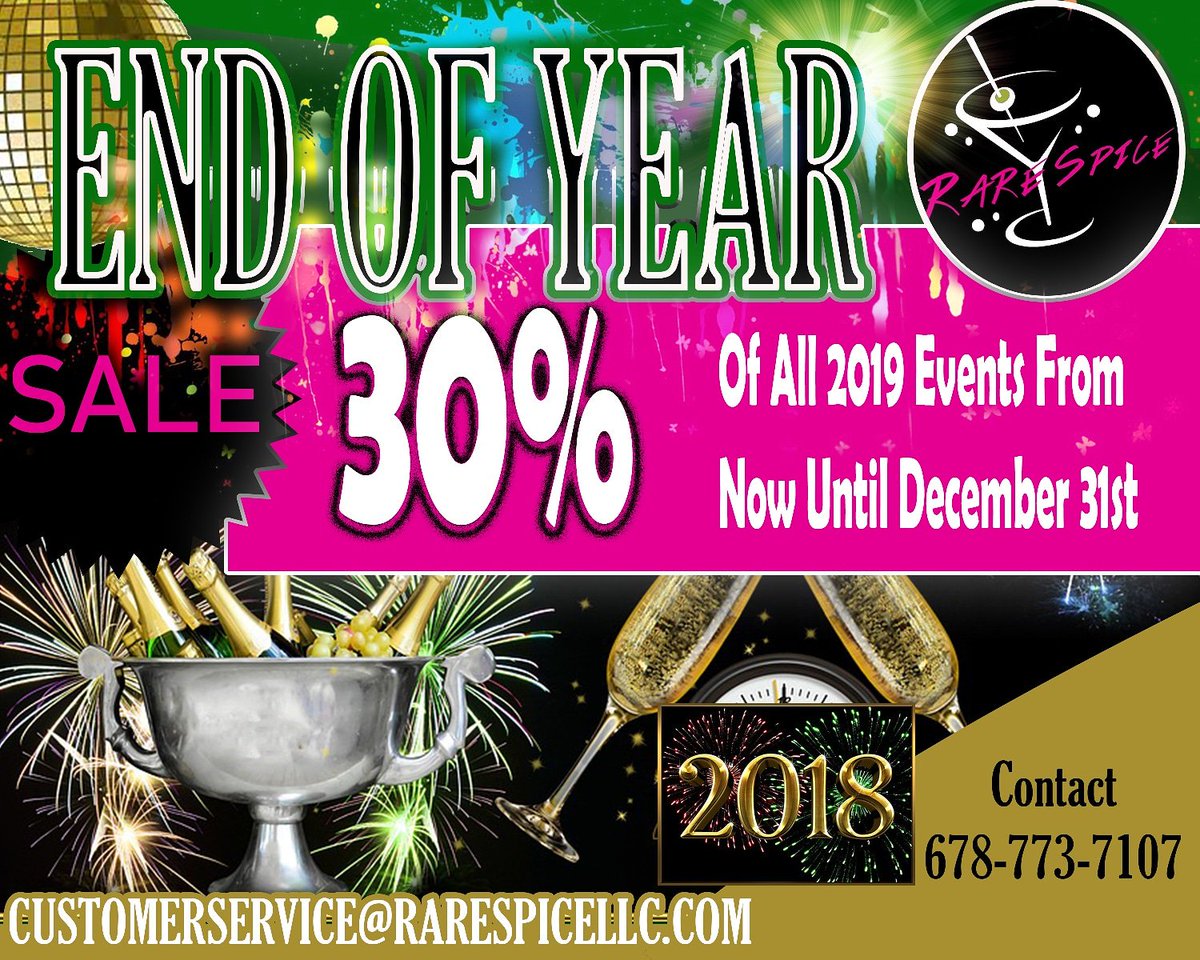 rarespicemobile's tweet photo. Now Booking for 2019!! 30% off ALL services for 2019 until December 31! BOOK TODAY!! Contact us today at customerservice@rarespiceLLC.com or 678-773-7101
#rarespicemobilebar #rarespice #bartending #bartendeslife #eventplanner #atlantavenues #mixologytraining #bar #bartender101 https://t.co/x84Hk5Oebe