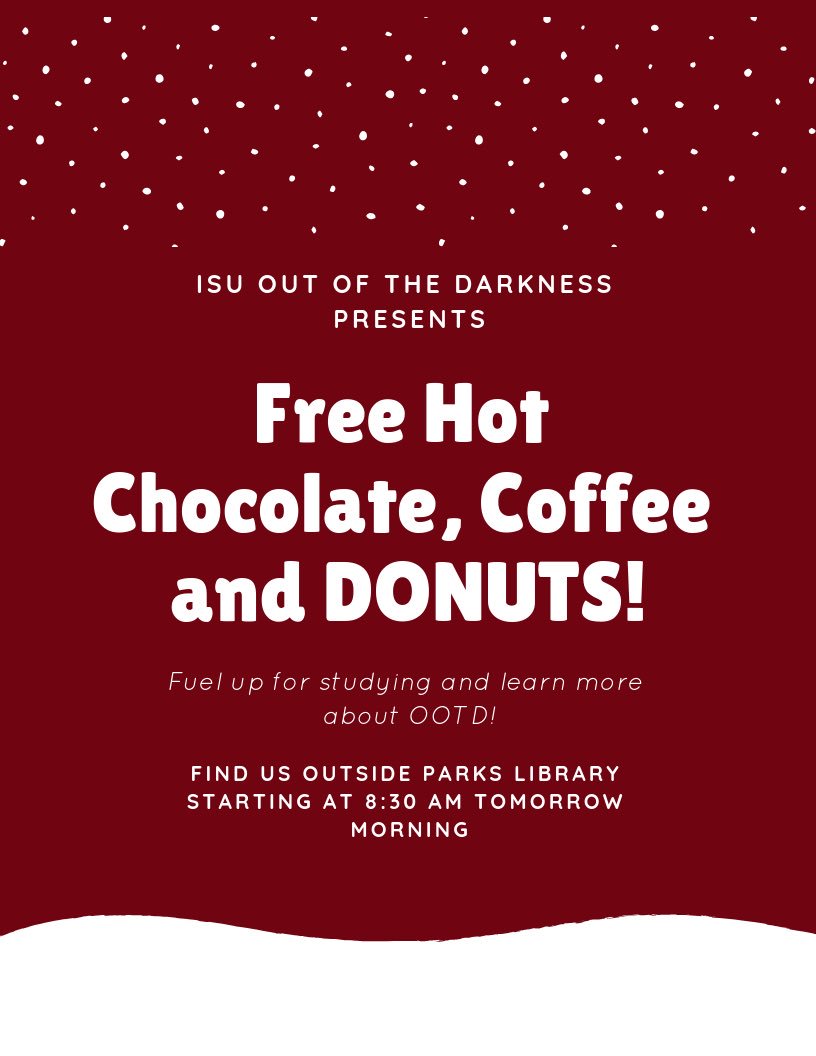ISUOut_Darkness's tweet photo. It’s early. You’re tired. It’s cold. We understand, so here’s a lil breakfast on us #HappyDeadWeek #BeatTheStigma https://t.co/aU9SOzxLG0