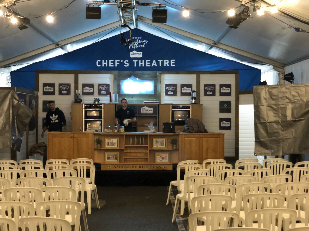 AshgroveKitchen's tweet photo. 1 more sleep to go before @PadstowXmas the #Chef theatre looking amazing we can't wait to see you #Padstow https://t.co/SFl5HBc8o9