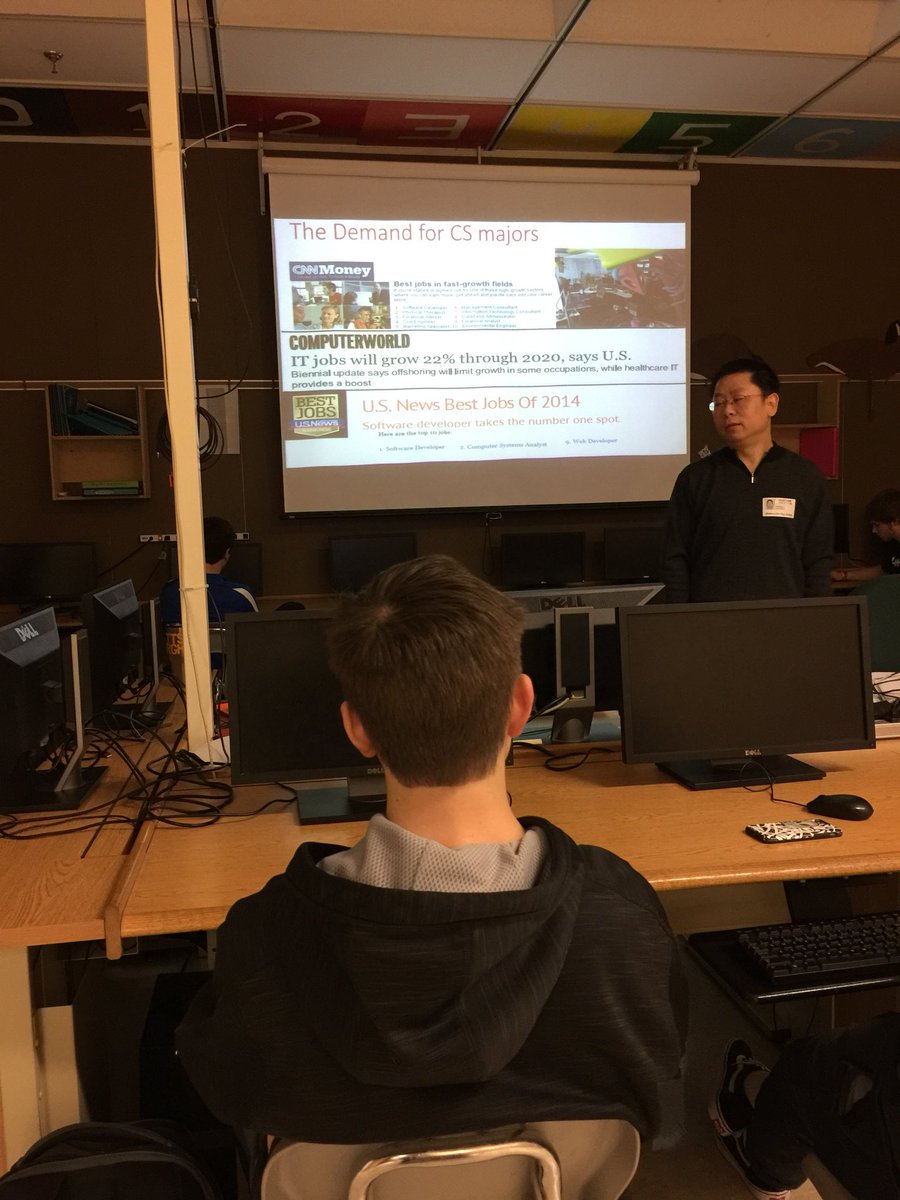 HCCompSci's tweet photo. Last - not least, @GDimitoglou, Dr. Li, and volunteers Gary Lopez and Olanrewaju Aribisala taught 13(!!) sessions at Walkersville High School today! Join us in thanking them for their dedication to CS&amp;IT!👏They were hosted by @mrheefner and @gstelma who took some great pictures! https://t.co/uDwsqMrPiI
