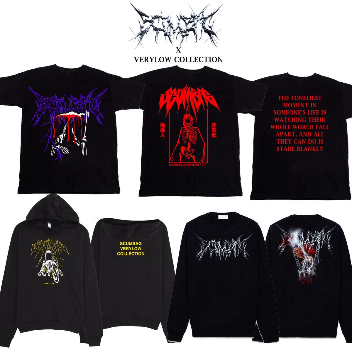 scumbapparel's tweet photo. SCUMBAG X VERYLOW COLLECTION
AVAILABLE NOW! 
DESIGNED BY @heartlesstear 
https://t.co/Ul71n7Ohcv https://t.co/zHqkwdswfY