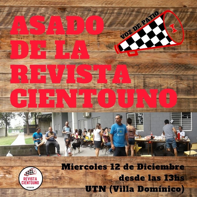 revista101's tweet photo. 🍽Se viene el #Asado de la #RevistaCientouno 🍽 

🔚Cerramos otro año más de trabajo y 
queremos compartirlo con todes 🎉

🤔 ¿cuándo? ➡️Miércoles 12/12
🌍 ¿dónde?➡️ UTN 
⏰ ¿hora? ➡️Desde las 13hs

✔Confirmar presencia antes del 10/12 a
📩vozdepatio@gmail.com https://t.co/cf79DdUTZP