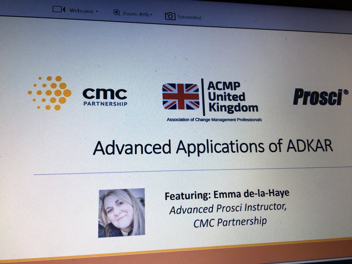 acmp_ukchapter's tweet photo. We’re live with Emma and @CMC_Change @Prosci #ADKAR - if you can’t join us this evening, stay tuned for upcoming webinars and events by visiting https://t.co/JJ9n5xIqSt https://t.co/jcWYMHVnRq