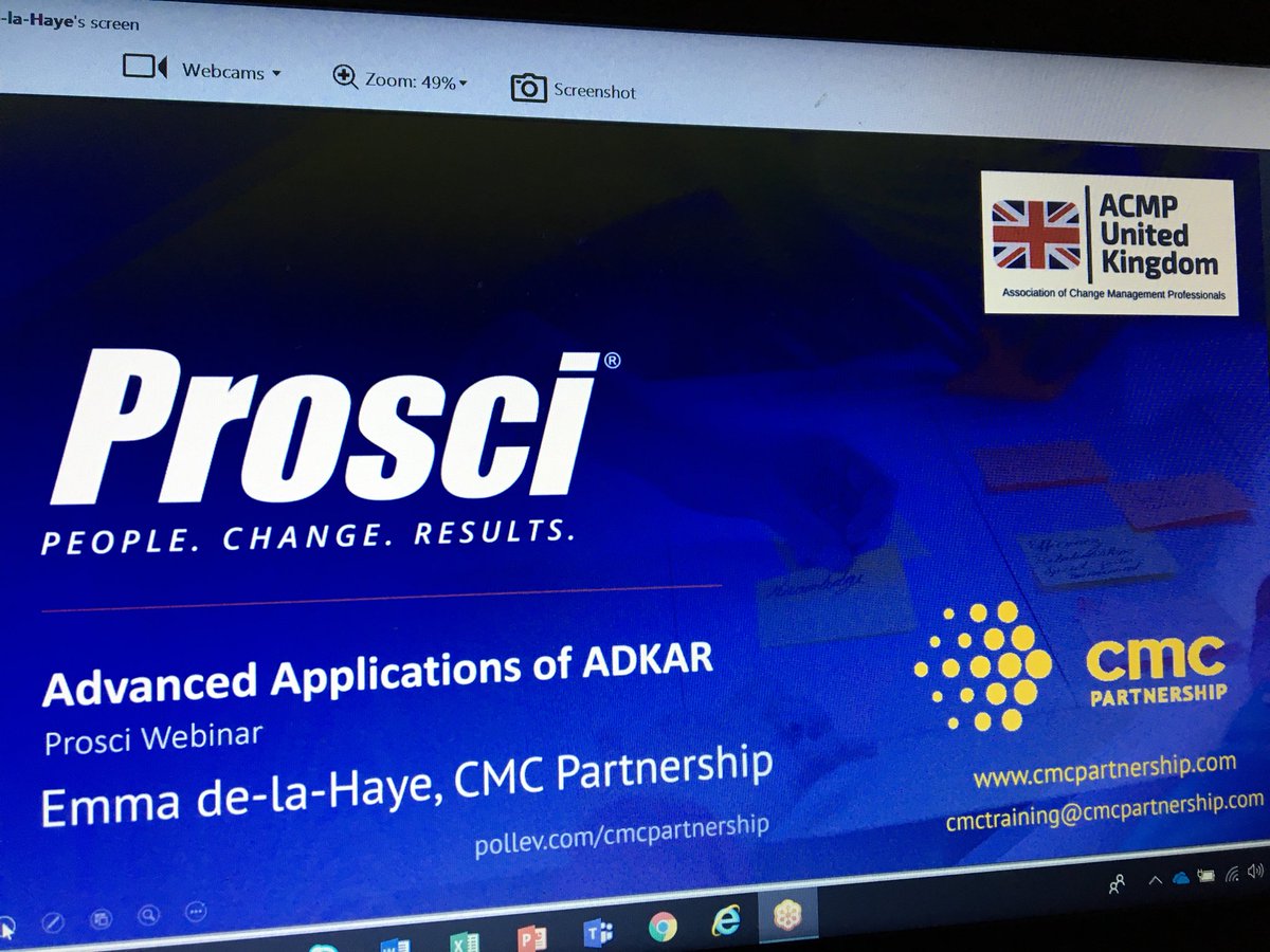 acmp_ukchapter's tweet photo. We’re live with Emma and @CMC_Change @Prosci #ADKAR - if you can’t join us this evening, stay tuned for upcoming webinars and events by visiting https://t.co/JJ9n5xIqSt https://t.co/jcWYMHVnRq