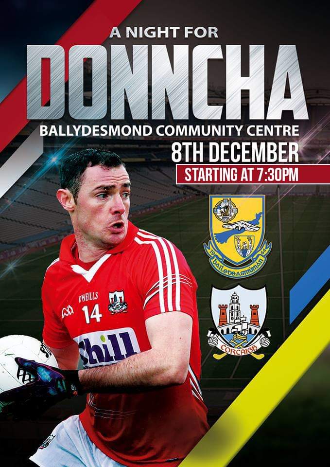 Great night in store and not to be missed!!!!!
No entry fee,no match,just come along and join us in the hall to celebrate Donncha o connor long county career with cork.
Special guests  and plenty surprises  with light refreshments after.
<a href="/DuhallowGAA/">Duhallow GAA</a> <a href="/OfficialCorkGAA/">Cork GAA</a>
<a href="/MunsterGAA/">Munster GAA / Comhairle na Mumhan</a>