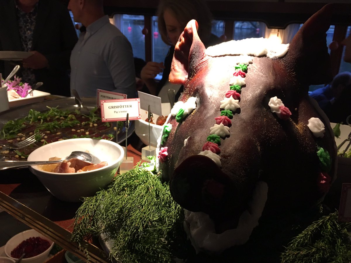 The entire Stockholm Zoology Department embarking on a boat for this year’s Christmas party, featuring 12 different kinds of pickled herring and a pig’s head. Skål!