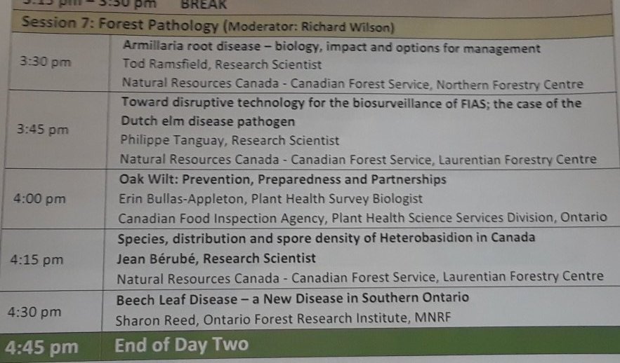GuillaumeBilod2's tweet photo. Looking forward for the #FPMF2018 forest pathology session 5 great topics @CFIA_Canada @NRCan and Ont. Forest. Res. Institute https://t.co/j9AuDN5dvv