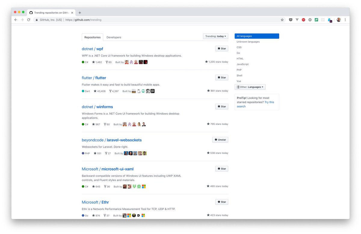 freekmurze's tweet photo. laravel-websockets is trending at @github .  We're at number 4! 
https://t.co/N8FlR0qwJ4

This is btw not GitHub's #PHP trending list, but the one including all languages #mindblown 🤯

@marcelpociot are really happy that the package gets such a warm welcome! https://t.co/cDhTEy1WII