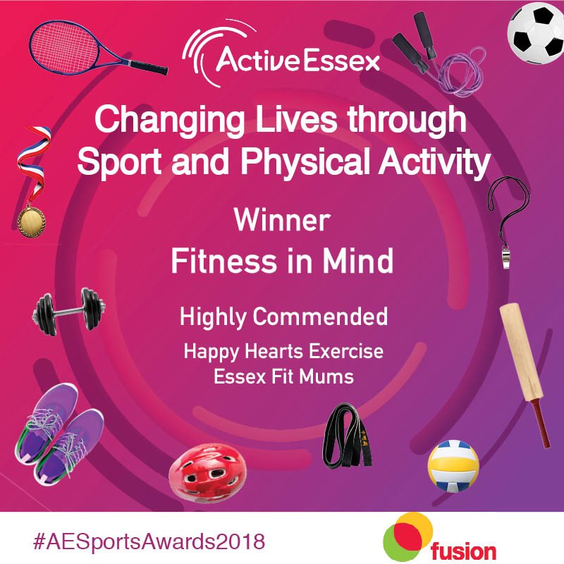 ActiveEssex's tweet photo. Congratulations @fitnessinminduk for winning the Changing Lives through Sport and Physical Activity award along with highly commended finalists @essexfitmums and @lucyhappyhearts ! Sponsored by @Fusion_LS #AESportsAwards2018 https://t.co/OAJkOjXGU5
