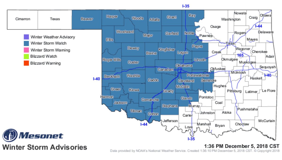 OKClimate's tweet image. #OKwinterWX #KeepAnEyeOut  Winter storm watch for much of the W 1/2 of  OK. The forecast is still  materializing for the end of the week, but  here are the latest graphicasts from the Norman, Tulsa, and Amarillo  NWS offices.