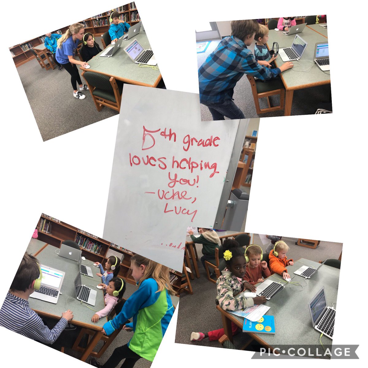 JPElibrary's tweet image. 5th grade helpers during kinder’s CODING!  #hourofcode #LISDCodes #leanderisdlib #jpepride