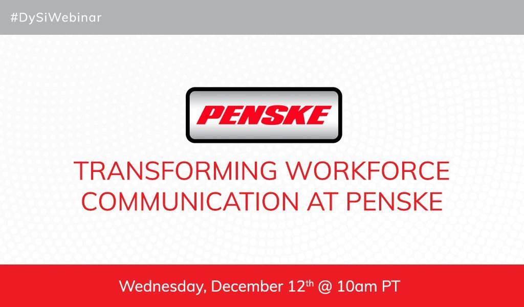 Dynamic_Signal's tweet photo. Don't miss our upcoming webinar: Transforming Workforce Communication at Penske on 12/12! Learn how Penske uses #DynamicSignal to keep employees aware of the great things happening throughout the company, while highlighting a work-hard, have-fun culture. https://t.co/PpCxsOP5Ri https://t.co/zDNnkS3dHN