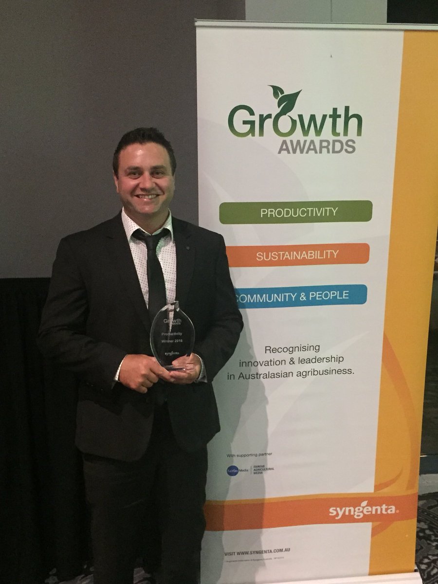 Thanks <a href="/SyngentaANZ/">Syngenta ANZ</a> I’m very humbled to have won the productivity award #growthawards2018, Congrats to all the finalists, the future of #agriculture is in good hands. Well done on already exceeding your #GoodGrowthPlan targets and thanks <a href="/EldersLimited/">Elders</a> for all the opportunities