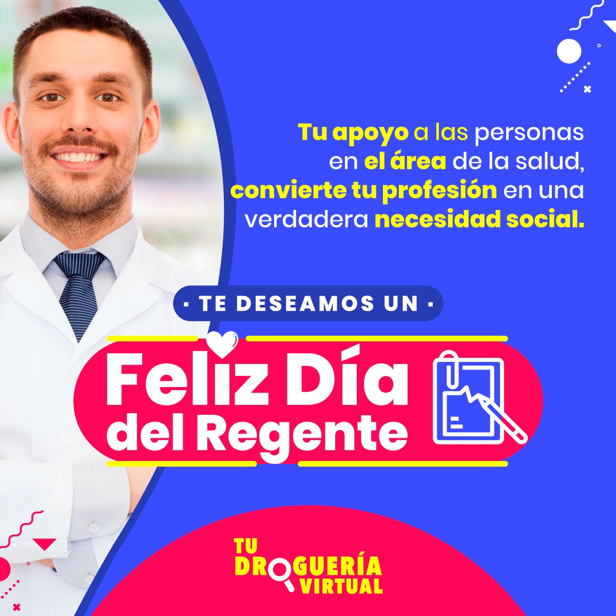 tudrogvirtual's tweet photo. Tu apoyo a las personas en el área de la salud, convierte tu profesión en una verdadera necesidad social.

Feliz día del regente, te desea Tu Droguería Virtual. https://t.co/zrNdEC52d1