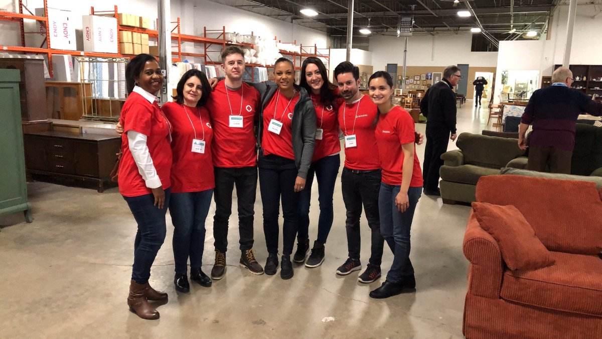 Rogers's tweet photo. On #InternationalVolunteerDay, we want to thank all our team members who give their time during our Give Together Volunteer Days and during the holidays, like these employees lending a helping hand at @Furniture_Bank #MakeMorePossible https://t.co/lZE9Wxk1iW