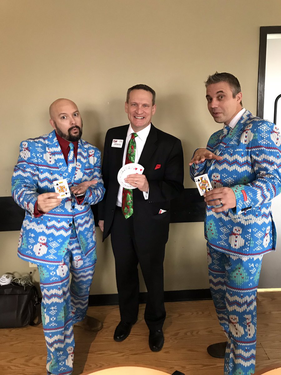 ChrisEgelston's tweet photo. The #UglyChristmasSuitGuys, @iTomHarness and @kevinhunsperger, visited #BNIprofit as my guests today.  

They are raising funds this season for #HonorWreathsForVeterans.  Have them visit and promote your business.  

For details and scheduling go to https://t.co/hekZ0rKnBw https://t.co/vY38w3oDKy