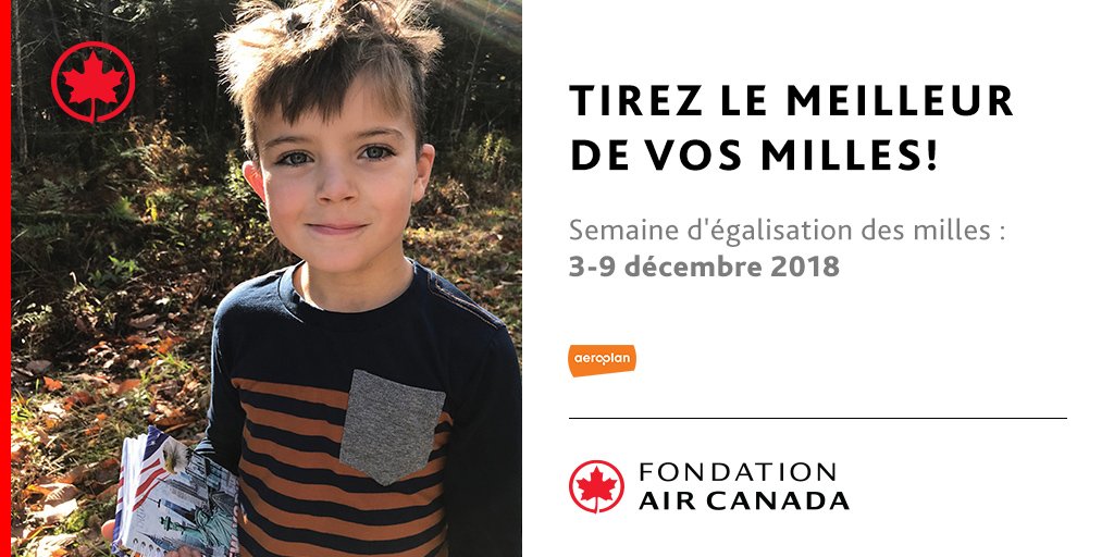 EnfantSoleil's tweet photo. Jusqu'au 9 décembre, donnez vos milles @Aeroplan à la Fondation @AirCanada et Aéroplan fera un don équivalent jusqu'à concurrence de 500 000! #semainedégalisation #PTH2018 #ProgrammedeTransportHospitalier https://t.co/zPyV2Ishre