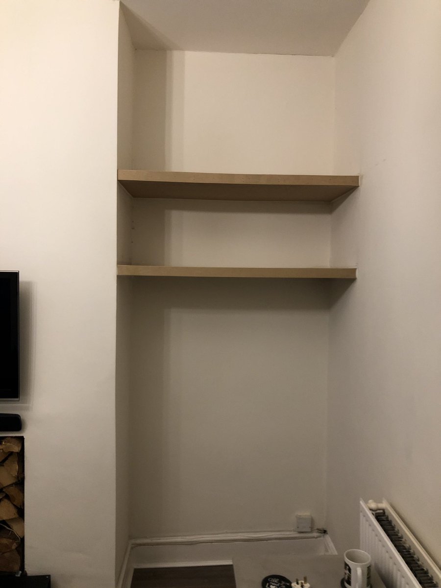 DalesJoineryLtd's tweet photo. Nice little alcove unit built today with two floating shelves and a meter box made. #joinery #joiner #woodworking #chippy #mdf #alcoveunits #alcove #boxingin #shelves #floatingshelves https://t.co/AYTC14TrZ1