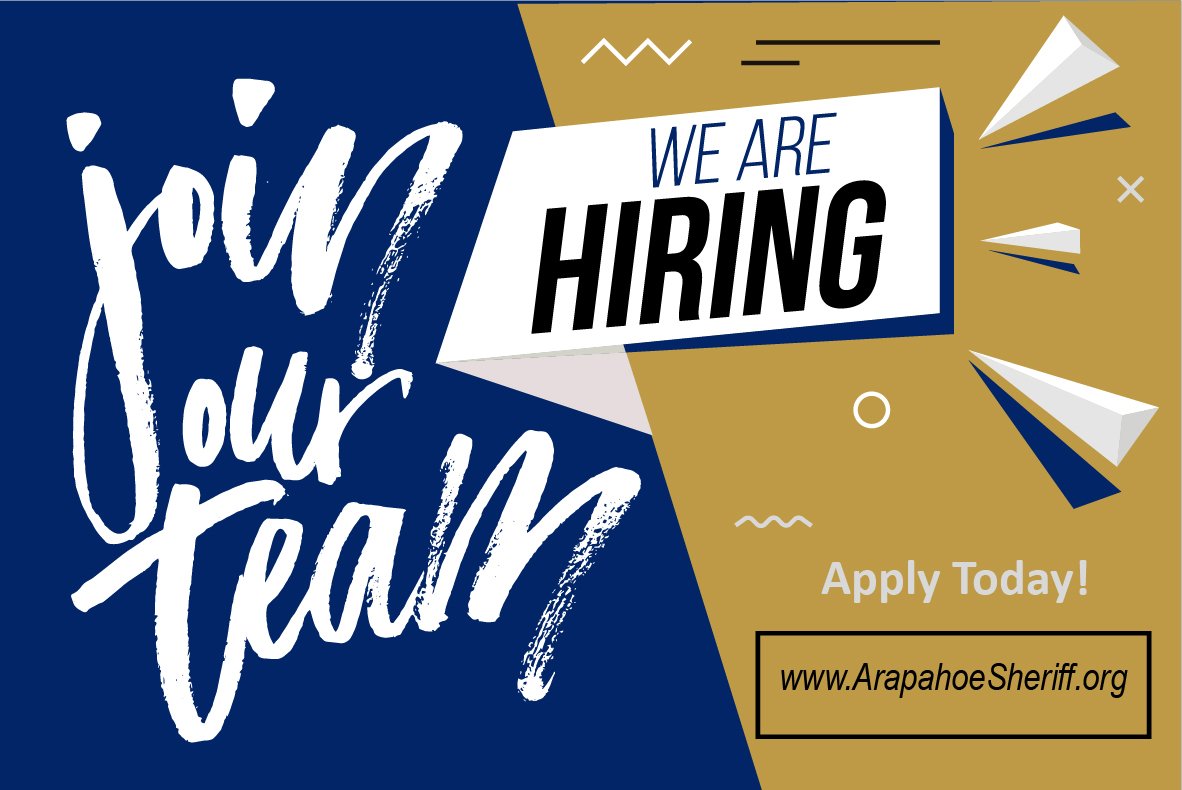 ArapahoeSO's tweet photo. There's still time to stop by @ArapahoeCounty A/D Works for a #ArapSO hiring event! We are at 6964 S. Lima St in @CentennialGov until 3 p.m. today. This event is open to the public. Now's the time to start your career with us! #Work4ArapSO . https://t.co/LxuRNPpfCM