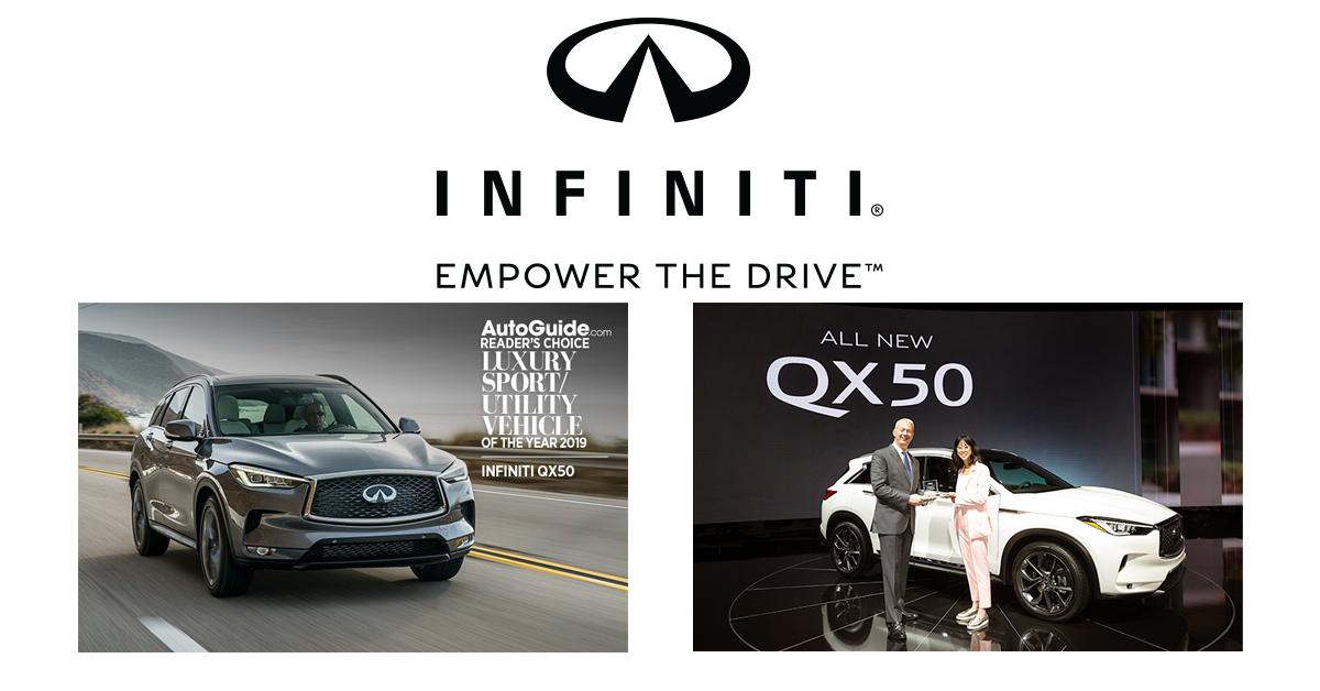 CornwallNissan's tweet image. INFINITI #QX50 voted as #AutoGuide 2019 Reader&apos;s Choice Luxury #SUVofTheYear. The 2019 #INFINITI QX50 has been recognized as the Luxury #SUV of the Year by AutoGuide.com readers. #EmpowerTheDrive #INFINITIMotor bit.ly/2QcaKy8