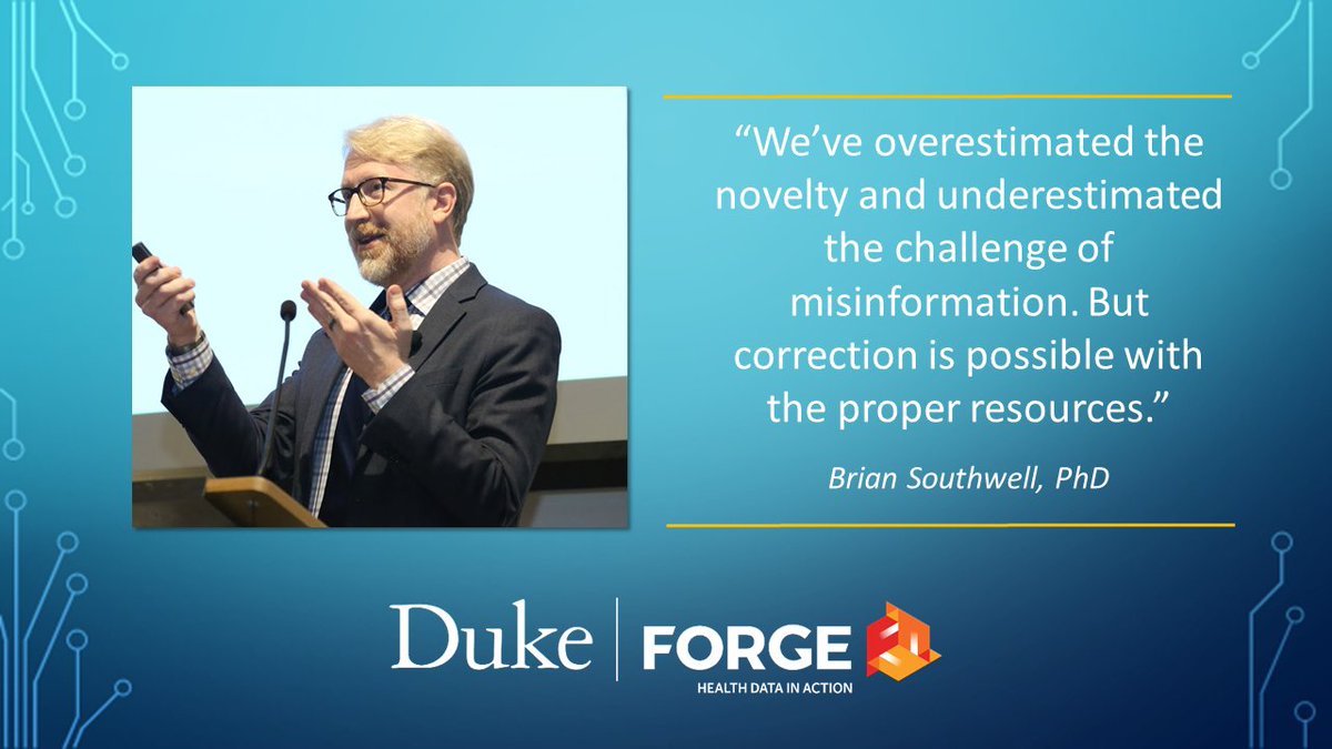 DukeForge's tweet photo. Looking back on a busy November: @BrianSouthwell talks #misinformation and strategies for countering it at the @DukeForge #Fall2018Showcase. @califf001 @VictoriHealth @DukeMedSchool @DCRINews https://t.co/6yHFi6VrZh
