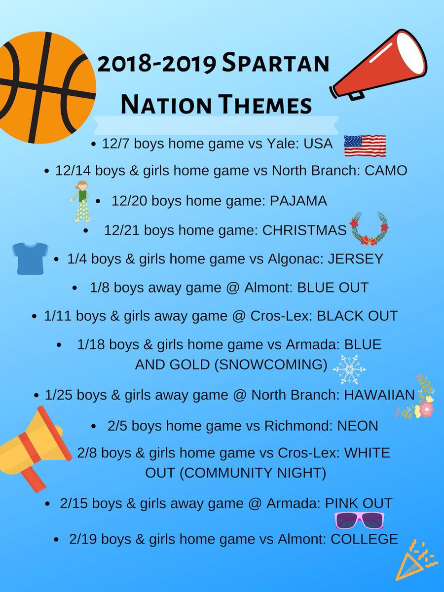 Twitter 上的IC Spartan Nation："This seasons student section themes! All games  not mentioned will be a blue and gold theme 💙💛 🏀🏀🏀🏀 Retweet to make  our student section the best one ever