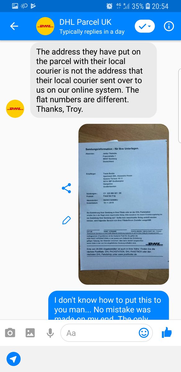 travis_buckle's tweet photo. @DHLParcelUK most pathetic service I've ever had in my life https://t.co/R2T8Wflz6I