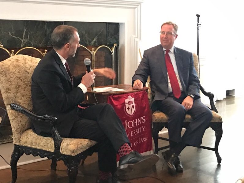 DeanMikeSimons's tweet photo. Many thanks to @StJohnsU Athletic Director @mcragg726, who joined me at today’s @StJohnsLaw #NassauChapter alumni luncheon for a “fireside chat” about leadership, @StJohnsRedStorm, and @StJohnsBBall https://t.co/yEx0oVBRpV