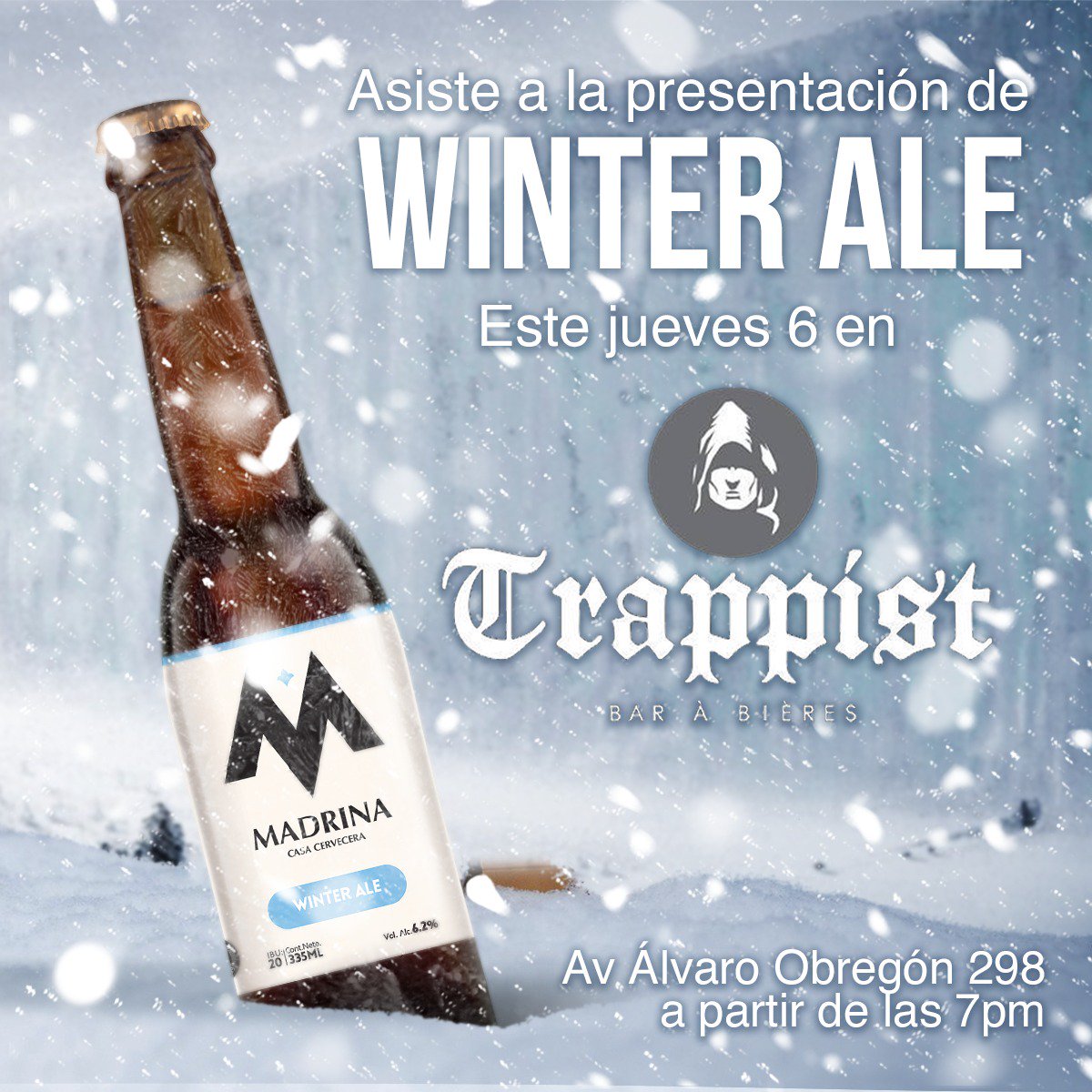 El día de mañana tenemos nuestra presentación de la winter ale en <a href="/eltrappist/">El Trappist</a> los esperamos con una deliciosa opcion de madrinaje del chef Raúl Valencia de <a href="/pehua_mx/">PEHÜA</a> ademas de algunos sorteos!